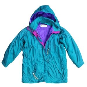 VTG 90s Columbia Radial Sleeve Jacket Teal Colorblock Women's L Hooded Retro ski